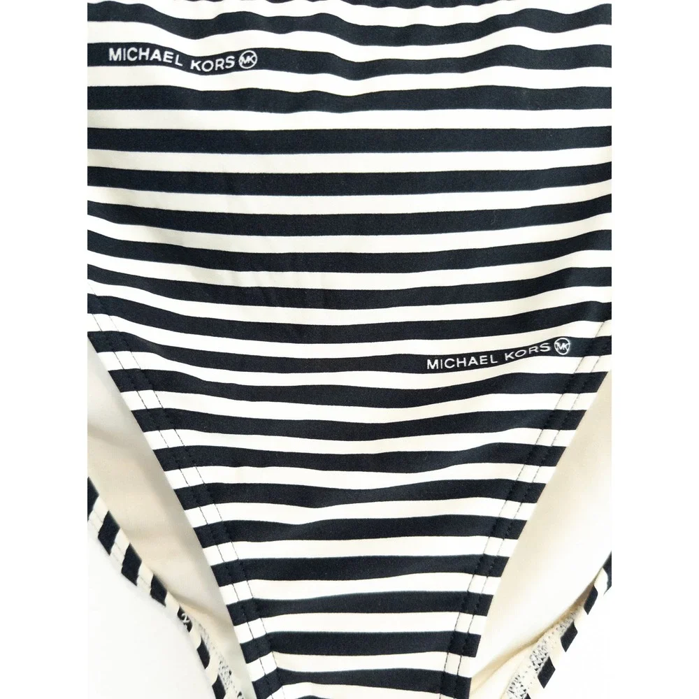 Michael Kors Bikini Bottoms Womens L Nautical Euro Summer Black White Stripes